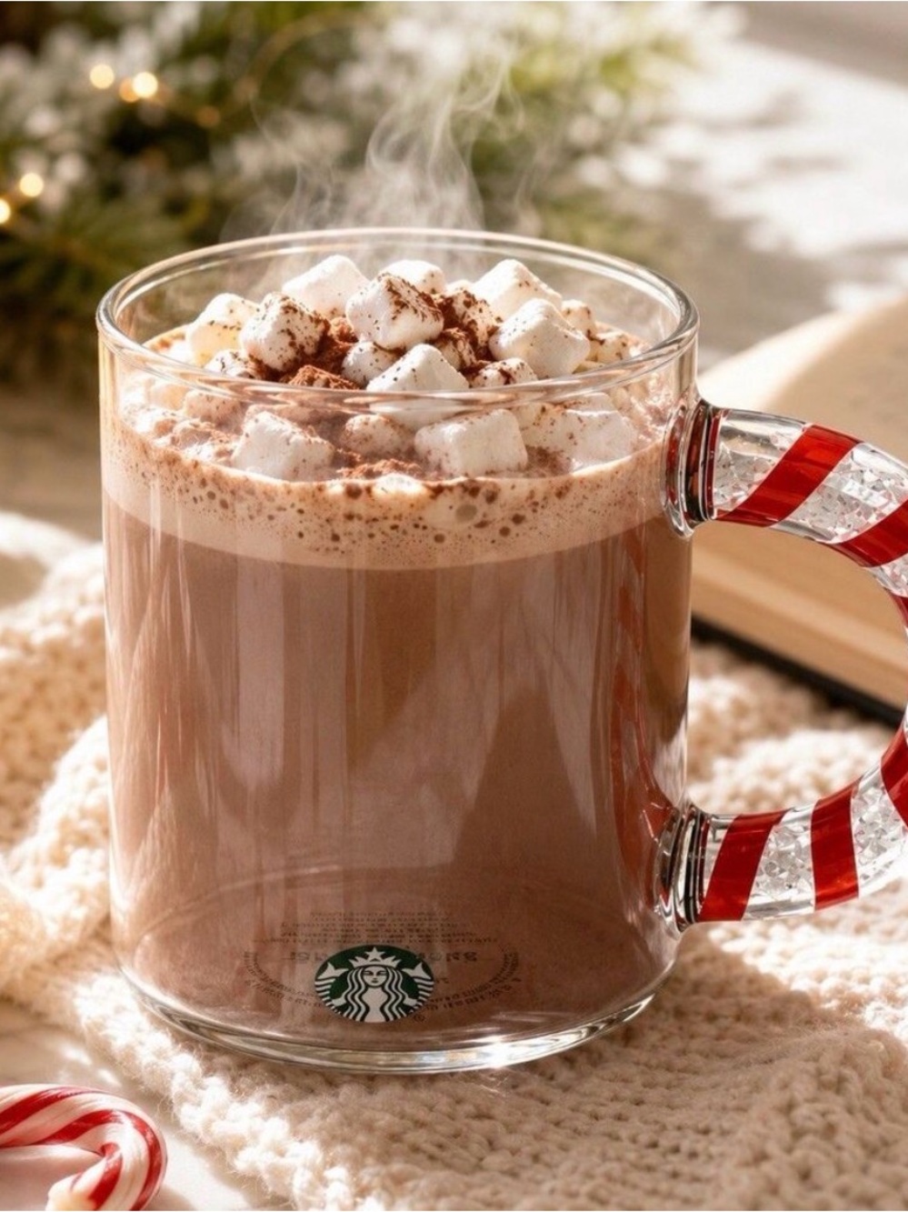 Starbucks candy cane handle Christmas mug perfect for Cocoa or coffee - glass